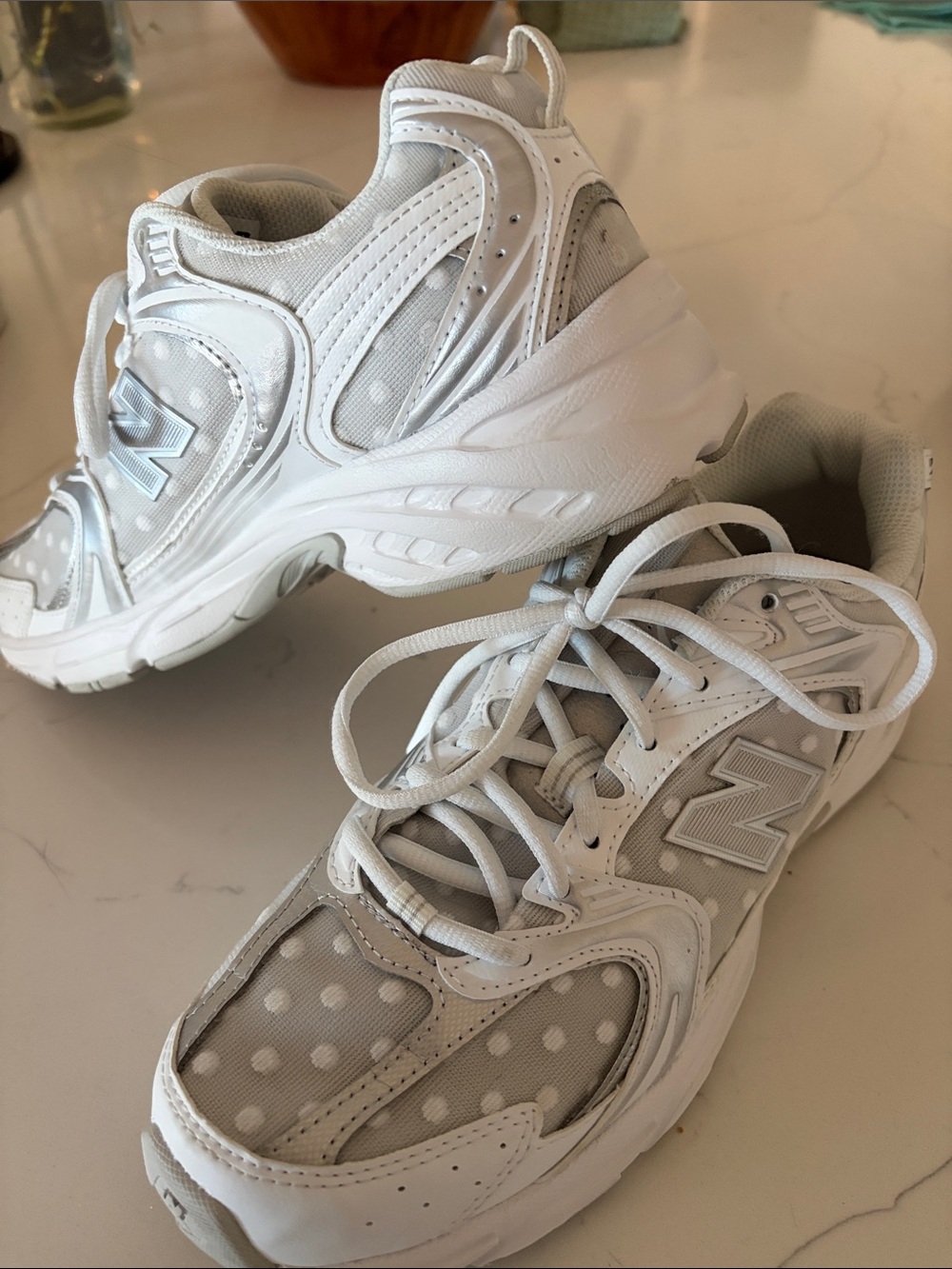 New Balance 530 White Polka Dot Lace-Up Sneakers
